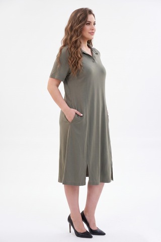 Wearon Kadın Polo Yaka Kısa Kol Likralı Elbise 7386 Bgl-st05664 Haki