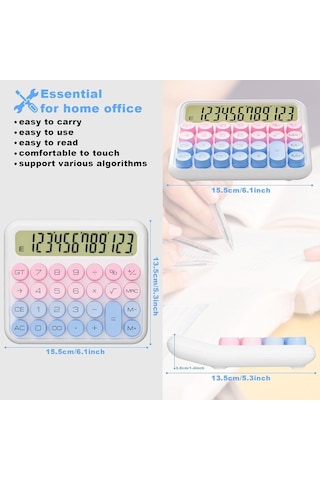 Renkli Dijital Hesap Makinesi, 15.5 Cm X 13.5 Cm, Lcd Ekranlı, Ev Ve Ofis İçin Genel