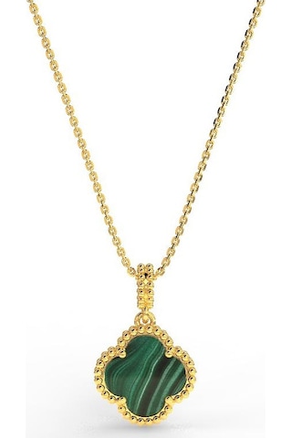 Roza Silver 925 Ayar Yeşil Kaplangözü Taşlı Gold Yonca Gümüş Kolye Rn10285