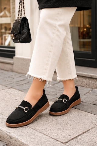 Modaonn Kadın Süet Tokalı Loafer Siyah