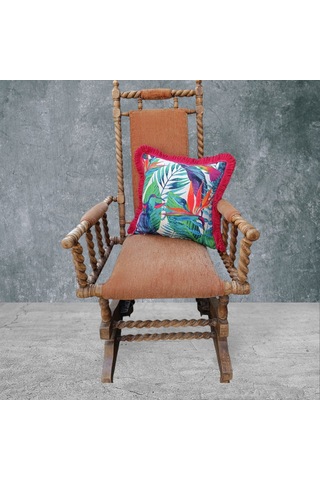 Tropikal Çift Taraflı Dekoratif Püsküllü - Saçaklı Kırlent Kılıfı Karışık/Çok Renkli