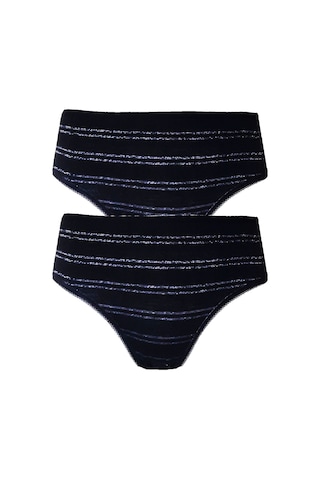 Hepsine Rakip 2li Kadın Sim Çizgili Bikini Külot Yüksek Bel İnce Lastik Ekonomik Siyah