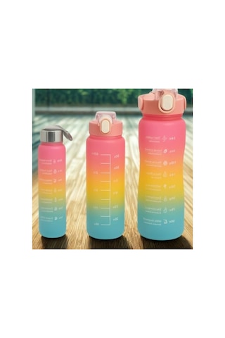 Motivasyonlu Spor Matara Seti - 2l, 900ml Ve 300ml Sızdırmaz Şişe Seti 0