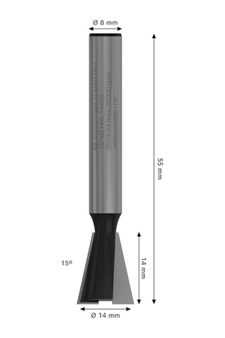 Professional Professional Aksesuar 2 608 628 408 Çinko Freze Ucu 8 Mm, D1 14,0 Mm, U 14,0 Mm, 1