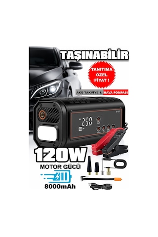 Ht15 2 Fonksiyonlu Akü Takviye & Hava Kompresörü 12v 150 Psı Dijital Lastik Pompası Powerbank Özellikli 0 - 150 Psı 0 - 10 Bar