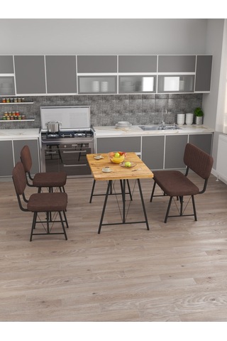 Mygusi Hayat 2 Sandalyeli 1 Bench Mutfak Masa Takımı Atlantik Çam Kahve