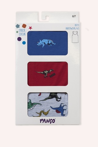 Panço Erkek Çocuk Dinozor Desenli 3'lü Atlet - İç Giyim Çok Renkli
