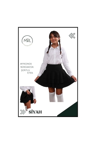 Mykonos Etek Siyah Içte Sabit Şortlu Yüksek Bel Likralı Bürümcük Kumaş Skirt With Shorts 4105 Siyah