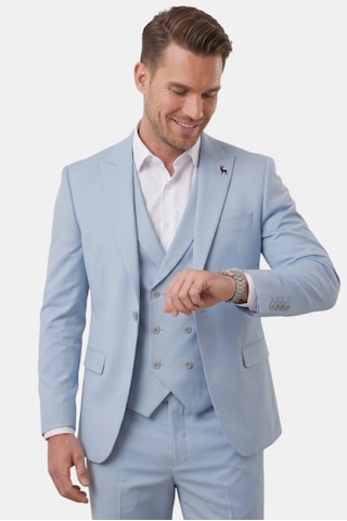 Deep Sea Deepsea Erkek Mavi Premium Collection Slim Fit Likralı 3 Lü Takım Elbise Kruvaze Yelekli İtalyan Kesim 2600342