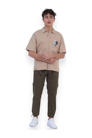 Zekids Erkek Çocuk Pamuklu Rahat Kesim Oversize Polo Yaka Tshırt-11813-bej Bej