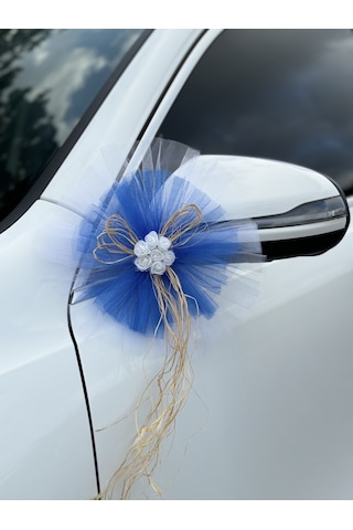 20 Adet Beyaz Mavi Kristal Tül Beyaz Lateks Güllü Konvoy Süsü