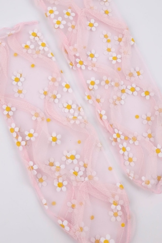 Le Mabelle Pembe Papatya Desenli Kız Çocuk Tül Çorap Pembe