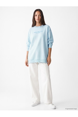 LC Waikiki Lc Waıkıkı Mavi New York City Baskılı Kadın Sweatshirt Tunik