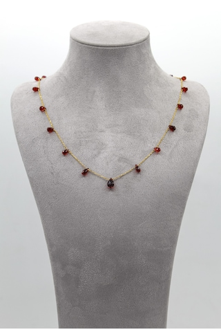 Doğan Diamond 925 Ayar Gümüş Altın Kaplama 15 Ct Minimal Taşlı Garnet Kolye -Collezione Di Granati Boemi