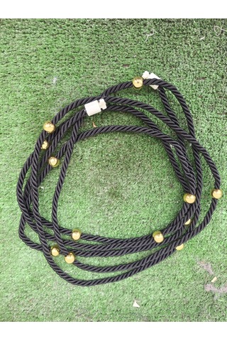 Siyah Kruvaze Perde Tavan Korniş Bağlama Halatı - Gold Detaylı - Perde Süsü - 3 Metre - 1 Adet