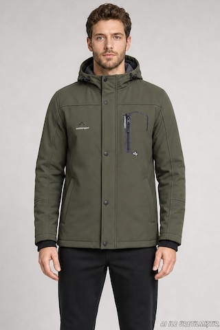 Freemen Erkek Kapüşonlu İçi Kürklü Su Ve Rüzgar Geçirmez Outdoor Softshell Mont-414 Haki