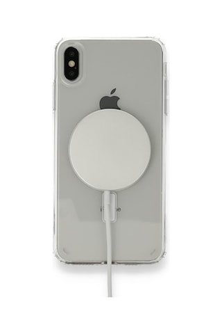 Apple Uyumlu iPhone Xs Max 6.5 Kılıf Magsafe Şarj Özellikli Şeffaf Sert Pc Embos Kapak - Renksiz Renksiz