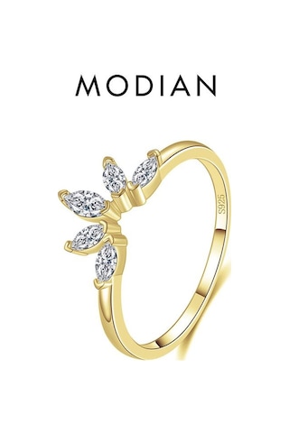 Altın Modian 925 Ayar Gümüş Eşkenar Dörtgen Aaa Temizle Cz Taç Moda Altın Renk Parmak Yüzük Kadınlar İçin Güzel Düğün Takısı