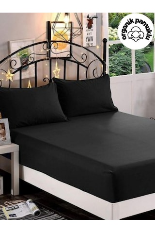 Lotus Çift Kişilik Lüks Pamuklu 160x200 Kumaş Lastikli Çarşaf Takımı Yastıklı - Siyah