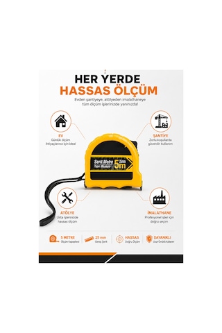 Dmax 5 Metre Şerit Metre 25 Mm Kompakt Ölçüm Metresi Ev Atölye Şantiye Kullanımı