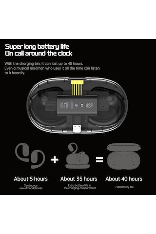 X18 Açık Hava İletim Kablosuz Bt Kulaklıklar, Kulağa Takılan, Kulakta Olmayan, Dijital Ekranlı Enc Gürültü Azaltma Spor Kulaklıkları