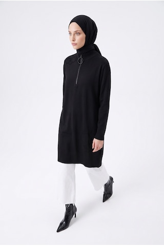 Armine Çiçek Desenli Triko Tunik 25ktd4111 Siyah