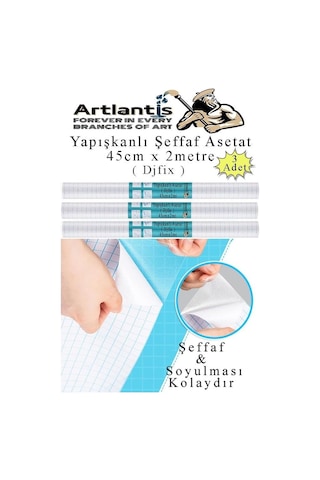 Artlantis Yapışkanlı Şeffaf Asetat 3 Adet 45cm X 2 Metre Djfix Kendinden Yapışkanlı Şeffaf Rulo Asetat Transpara Genel