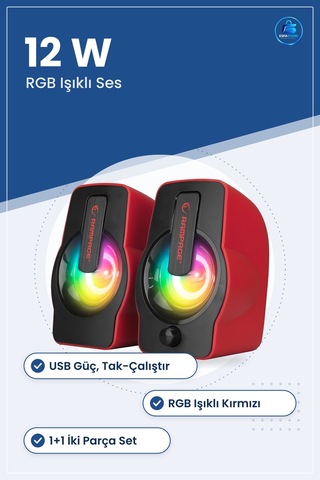 Hoparlör Seti 2.0 Usb Rgb Işıklı Kırmızı Multimedya 12w Bilgisaya