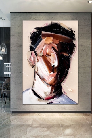 Yüzler Fırça Darbeli Görünümlü Soyut Modern Sanat Kanvas Tablo 90 x 60