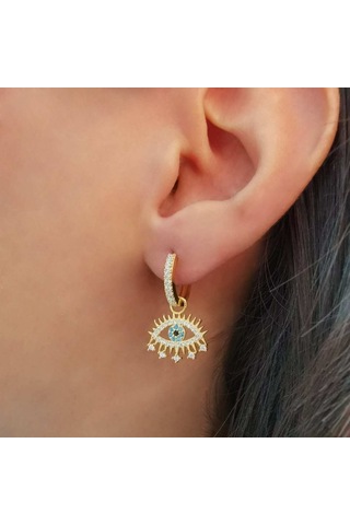 Göz Gümüş Küpe Sallantılı Gold Orta