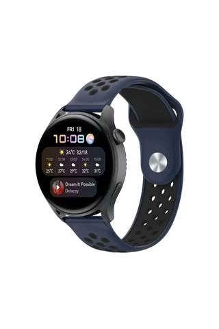 Watch 22mm Spor Delikli Kordon - Lacivert-siyah Ahşap