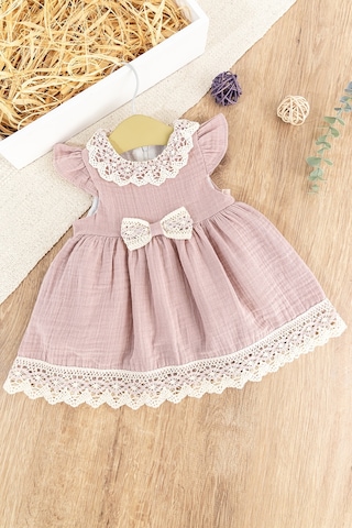 Babymod Güpür Dantelli Fiyonklu Yazlık Müslin Kız Bebek Elbise 001