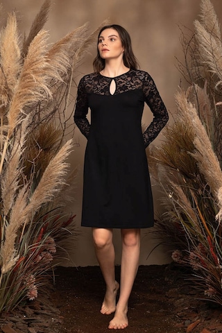 Monamise 20120 Kadın Uzun Kollu Gecelik-siyah Siyah