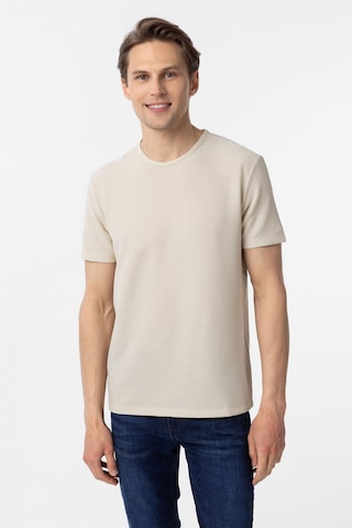 Süvari Bej Slim Fit Armürlü Bisiklet Yaka Tişört
