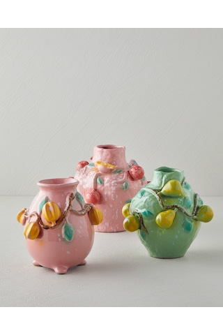 English Home Summer Fruit Vazo 19x18x19 Cm Pembe Pembe