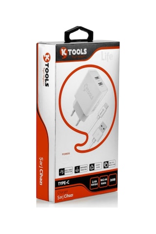 Ktools Lıfe 2.4A 2Usb Type C Seyahat Sarjı 12W