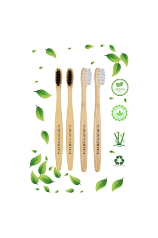 Pharma Acqua 4 Lü Set -2 Adet Beyaz 2 Adet Siyah Bambu Diş Fırçası