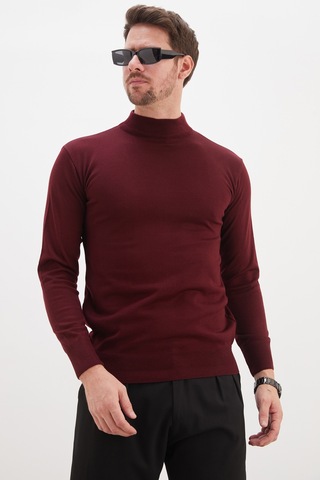 Fullamoda Basic Dik Yaka Regular Fit Triko Kazak Mürdüm
