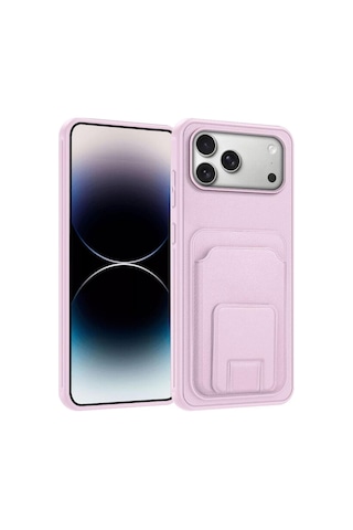 Apple İphone 17 Pro Max Uyumlu Kılıf Flexstand Kartlıklı Silikon Kılıf Rose Gold