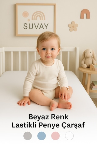 Beyaz Bebek Lastikli Çarşaf %100 Pamuklu Penye Park Yatak 60x120 - 70x110 - 70x120 - 70x130 - 70x140 - 80x130