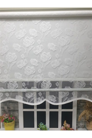 Storburada Çift Mekanizmalı Kirli Beyaz Tül Perde Ve Ekru Stor Perde Stb1093 Beyaz