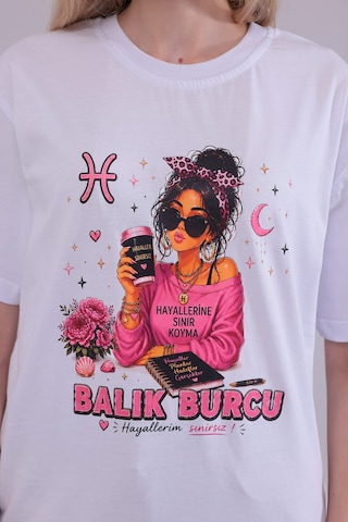 Balık Burcu Kadın Tişört Beyaz