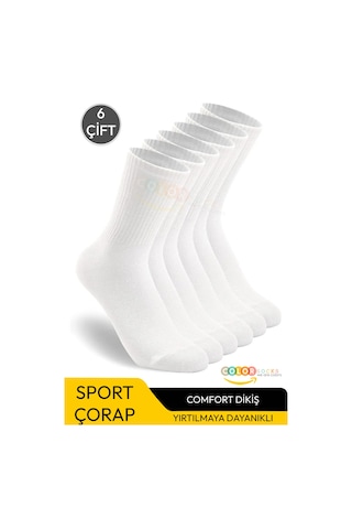 6'lı Pamuklu Tenis Beyaz Çorap Soket Boy Ter Emici Beyaz