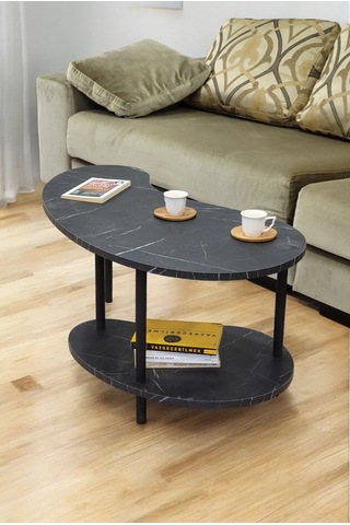 Fasülye Orta Sehpa Ahşap Ayaklı Sehpa Iki Raflı Sehpa Dekoratif Sehpa Gazetelikli - Mermer Mermer