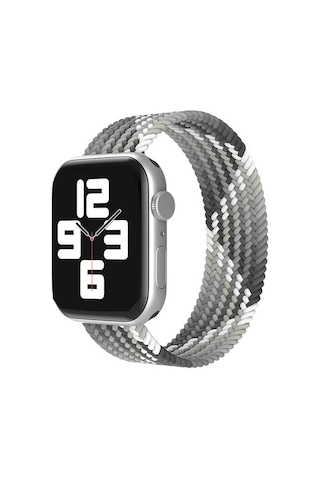 Wozlo Apple Uyumlu  Watch 1 2 3 4 5 6 7 8 Se Ultra Spor Loop Örgü Kordon S Beden 38/40/41mm - Siyah Gri