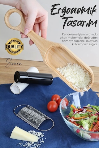 Doğal Ahşap Bambu Saplı Hazneli Rende Peynir Limon Zencefil Sarımsak El Rendesi Asma Sap Çok Renkli