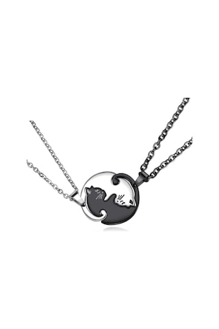 Tezzgelsin Unisex Ying Yang Kediler Cats Çiftli Sevgili Arkadaş Kolyesi Sevgili Kolyesi Arkadaşlık Kolyesi Gümüş - Siyah