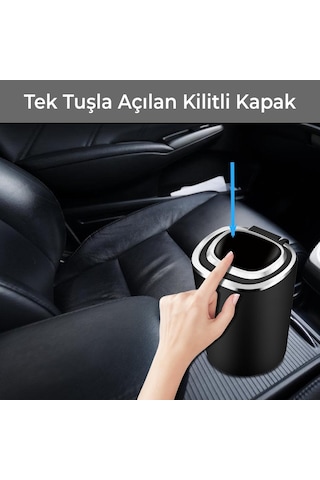 Araç İçi Küllük Krom Kapaklı Mavi Renk Işıklı Yanmaz Koku Geçirmez