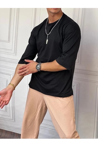 Modefendi İki İplik Fakir Kol Oversize Tshirt Siyah