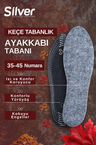 Silver Isı Koruyucu Keçe Ayakkabı Tabanlığı - Sıcak Tutan Kışlık Taban 35-45